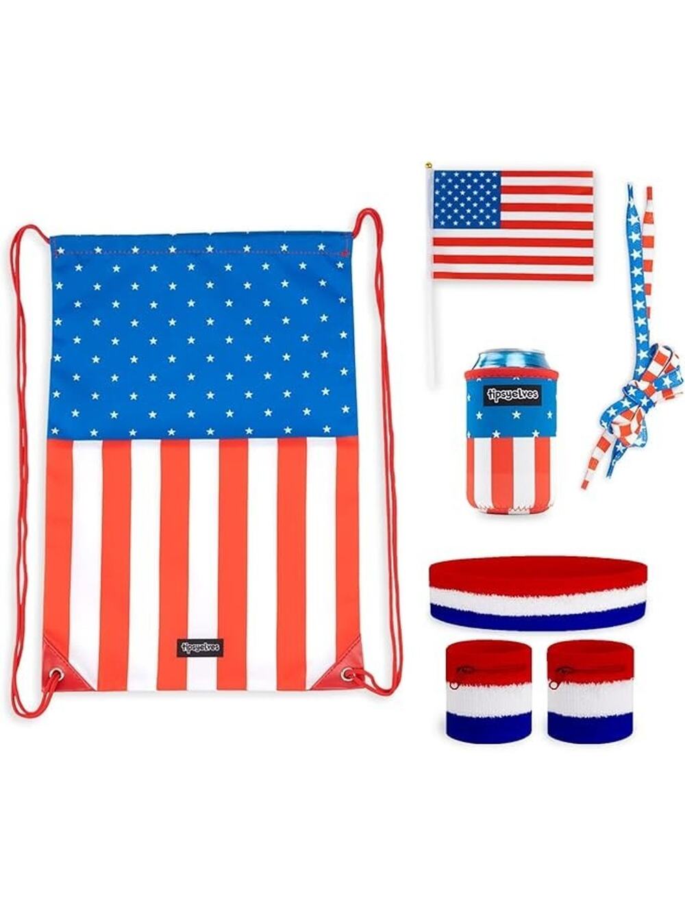 Tipsy Elves USA Party 4th of July Pack Accessories Bundle, Red White and Blue